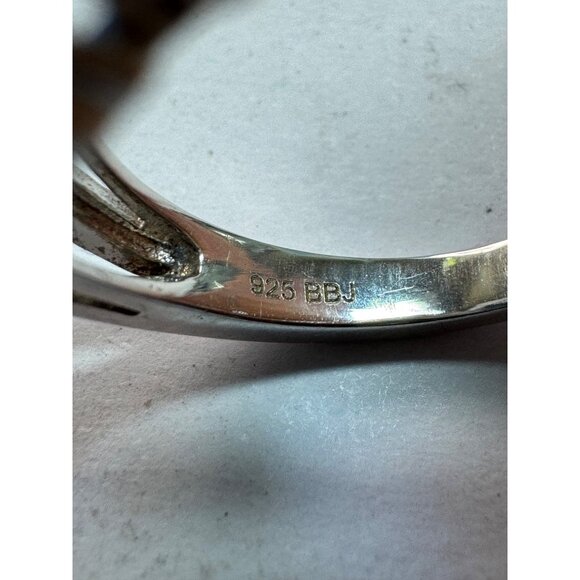 Estate Sterling Silver 925 Ring Size 6 Blue Emerald Cut Stone with Accent Crysta - Picture 5 of 8